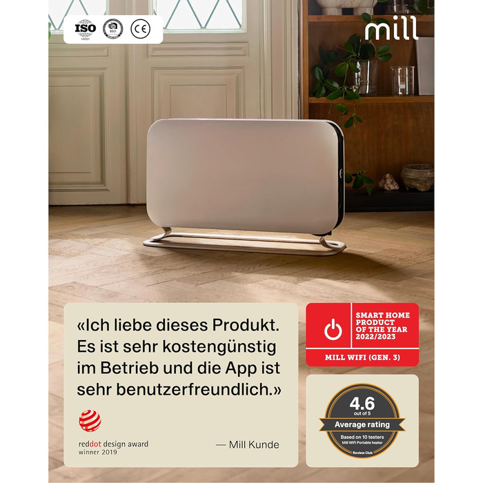 Електричний конвекторний обігрівач Mill 1200W, 14-18 м², Wi-Fi, енергозберігаючий, білий