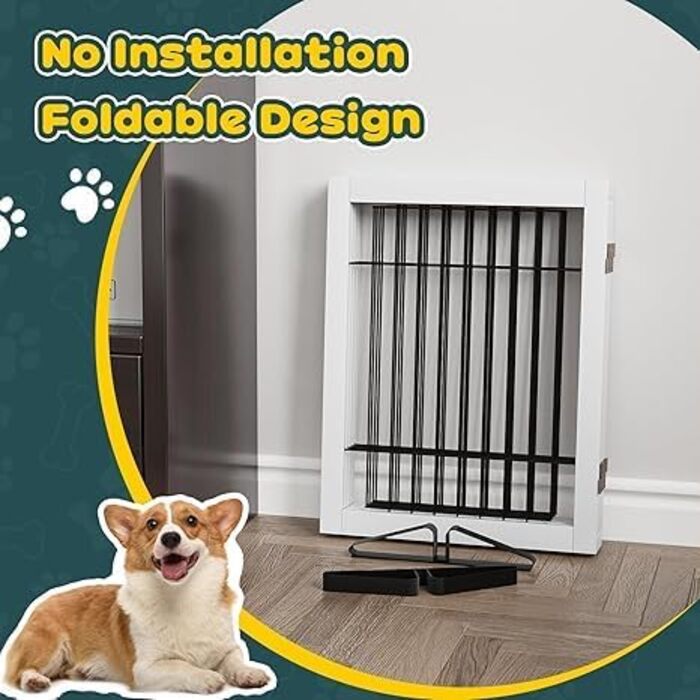 Бамбукове перегородка для тварин Semiocthome з 2 стійками, 61 см, 2 панелі. Безпечний загороджувальний забір для собак та котів, для дому та сходів.