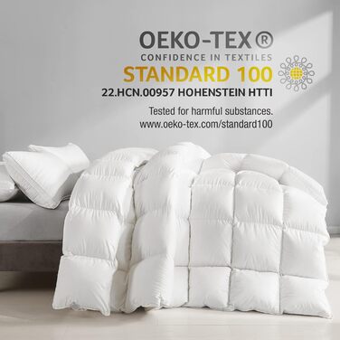 Homyrium Down Comforter 155x220 All-Season Comfort Bedspread 155x220 Down Warm Feather Comforter 50% Down Fill Weight 900 gr, Oeko-TEX and RDS Certified 155x220 cm All-Season Comforter - White