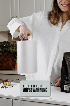 Контейнер для кави KC Kitchen & Co. на 1 кг, нержавіюча сталь, вакуумний клапан, 2800 мл, матовий білий