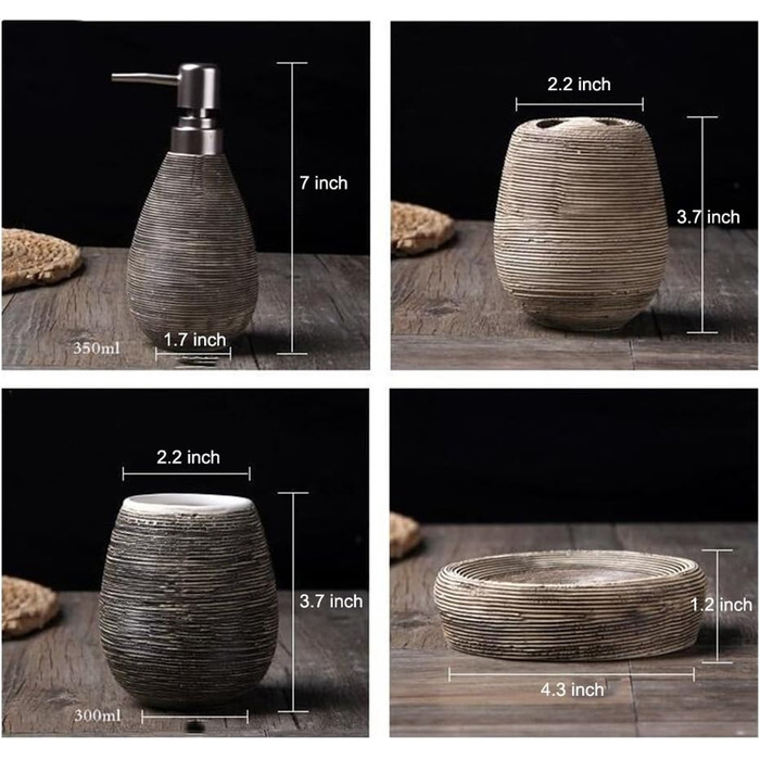 Набір для ванної кімнати з кераміки, 4 шт: дозатор для мила, мильниця, тримач для зубних щіток, стакан для зубної пасти, чорний, Middle