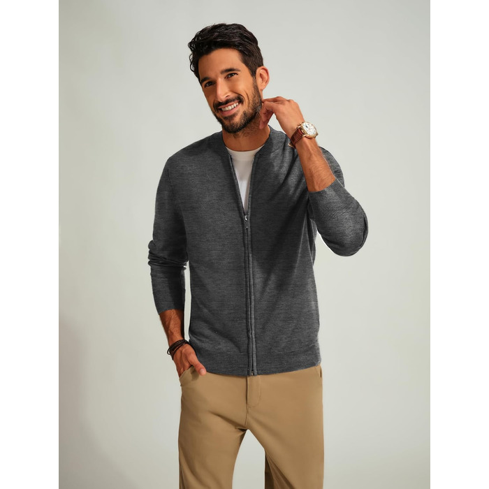 Кардиган чоловічий PJ PAUL JONES з рельєфним в'язанням, на блискавці, зі стійким коміром, зимовий, сірий (L)