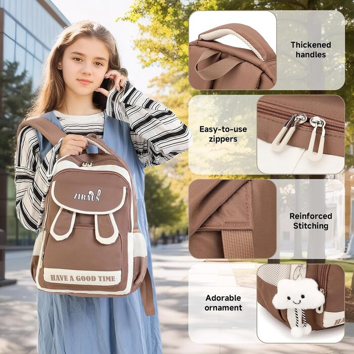 Шкільний рюкзак для дівчаток-підлітків, легкий водонепроникний рюкзак з милим брелоком, рюкзак для школи 1-5 класів та старшої школи, великий рюкзак для підлітків - фіолетовий (коричневий)