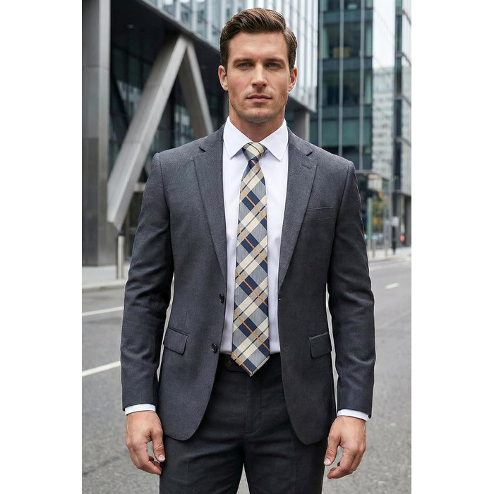 HISDERN Комплект краватки та нагрудного хустинки для чоловіків: коричневий та темно-синій (довга краватка)