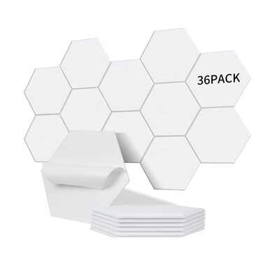 Самоклеючі акустичні панелі Hexagon (гексагон) для звукоізоляції стін та дверей, 1.4м², 36 шт, білий порцеляна — шумопоглинаючі панелі з поліестеру (230кг/м³, NRC 0.95)