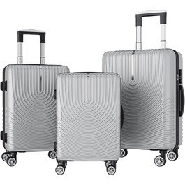 Набір валіз 3 шт. з жорсткою оболонкою, сірий колір. Легкий, міцний, з обертовими колесами на 360° та TSA замком. Підходить як ручна поклажа.