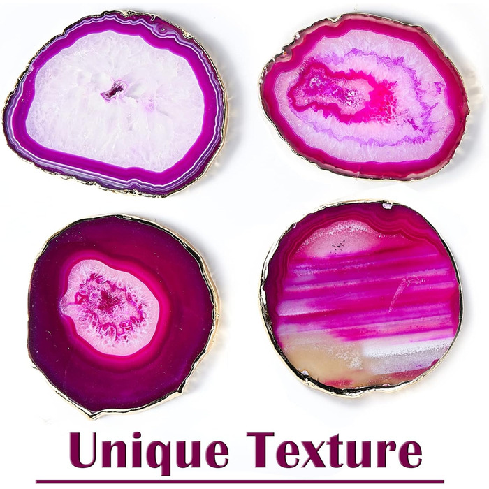 Yougoals Coasters, Geode Coasters for Drinks, Gemstone, Natural Stone, Agate Slices, Coasters, Cup Mat for Home Decoration (4 Pieces) (Pink)