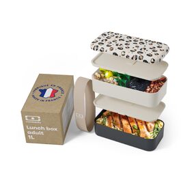 Monbento Brotdose: Bento Box з 2 рівнями для дорослих - витримує мікрохвильову піч, BPA-free, для роботи та Meal Prep, Moka (Graphic Leopard)