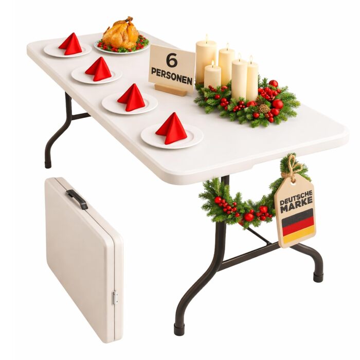 Складаний садовий стіл-буфет Floordirekt Akita 183x76 см з ручкою для перенесення - для тераси, балкона, кемпінгу