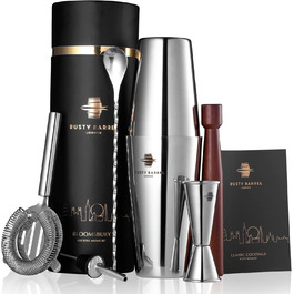 Belgravia Cocktail Set – Cocktail Shaker Set with Boston Stainless Steel Cocktail Shaker and Cocktail Accessories | Cocktail Mix Set in a Luxurious Gift Box (Silver)