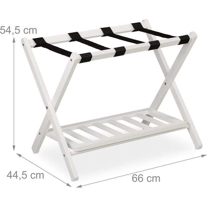 Relaxdays Folding Suit Stand, Suit Stool Wood, HBT: 54.5 x 66 x 44.5 cm, 2 Shelves, Suit Storage Hotel, white, 10029975_49