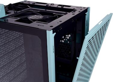 Корпус Thermaltake The Tower 200 Turquoise Mini-ITX з вертикальним розташуванням, загартоване скло, 2x CT140 вентилятори, підтримка AIO 280мм, GPU до 380мм