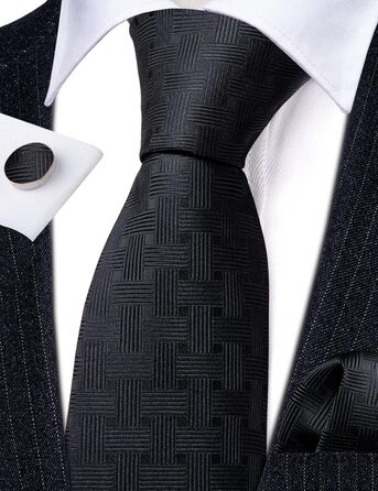 Набір краваток Barry.Wang з шовком та квітковим візерунком: краватка, запонки, нагрудна хустинка (чорний)