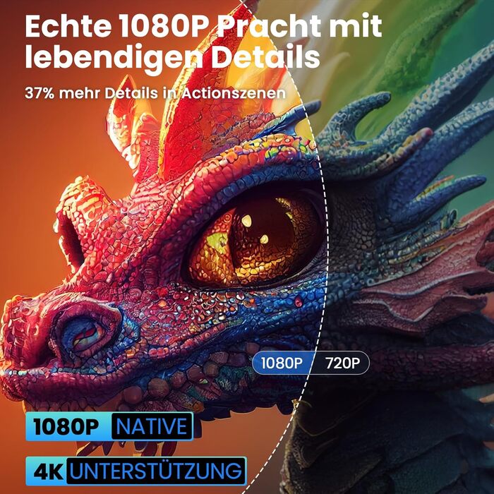 Beamer 4K з автофокусом та автотрапецеїдною корекцією: проєктор WiFi6 Bluetooth5.2, 360° обертання, FHD 1080P, для домашнього кінотеатру, з голосовим керуванням, для підключення телефону, підтримка Screen Mirroring