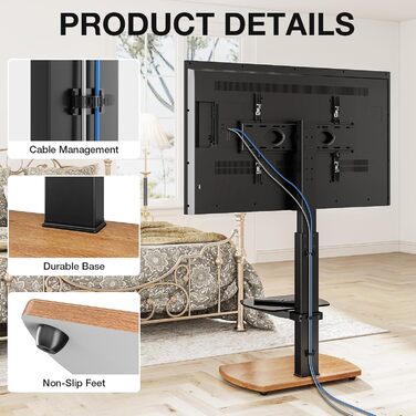 Підставка для телевізора Ttap 32-65 дюймів з дубом та скляною полицею, поворотна та регульована по висоті