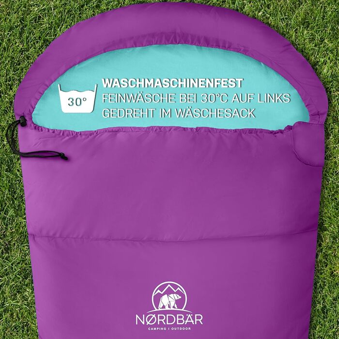 Дитячий спальний мішок для хлопчиків та дівчаток до 145 см | 100% бавовна | Мумійний спальник для кемпінгу | Легкий та теплий [1200г] | Кольори: фіолетовий/бірюзовий