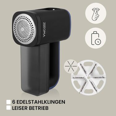 ZEEGMA LINTEE Чорний Фетрошліфувальник Електричний для різних тканин, 5W, 3 набори лез, 3 швидкості, контейнер 100 г, LCD дисплей, акумулятор 1800 mAh, LED підсвічування, USB-C кабель