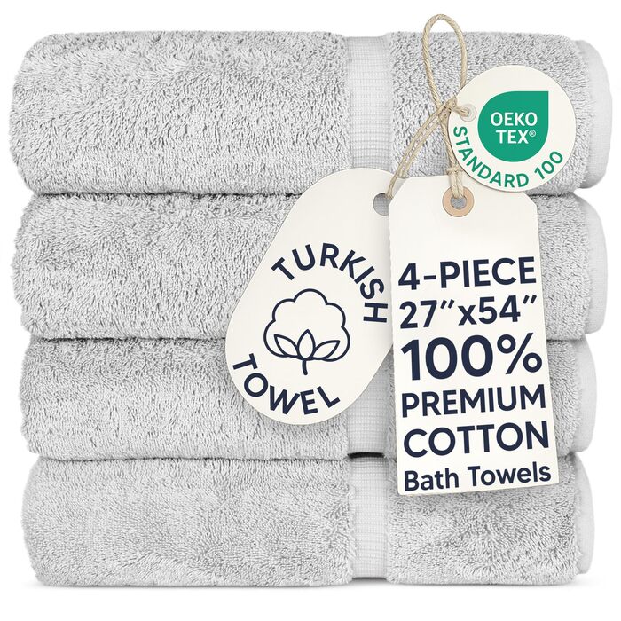 Набір розкішних рушників Chakir Turkish Linens з турецької бавовни, готельна якість, 6 предметів (2 великі, 2 середні, 2 маленькі), сріблясто-сірий
