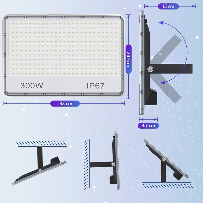 LED Floodlight Outdoor 300W, Floodlight Outdoor 30000LM, Waterproof LED Floodlight IP67, 7000K Cold White Super Bright Outdoor Floodlight Spotlight for Warehouse, Garden, Garage, Yard, Factory, Parking Lot