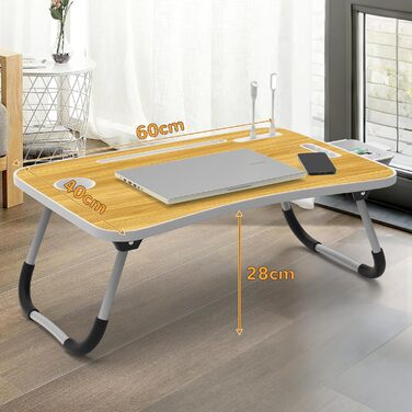 Столик для ноутбука в ліжко Huracan: регульований, з USB, підсклянником та ящиком (60x40 см, чорний)