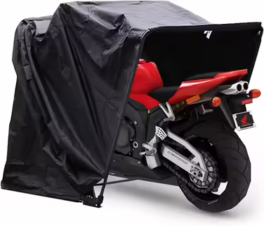 HOARLICN Waterproof Motorcycle Tent Garage, Black Folding Garage Motorcycle Shelter Universal Folding Garage Motorcycle Shelter Cover 270 cm x 105 cm x 155 cm For a 103-inch Motorcycle