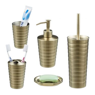 Relaxdays 5-Piece Bathroom Set Stainless Steel Gold