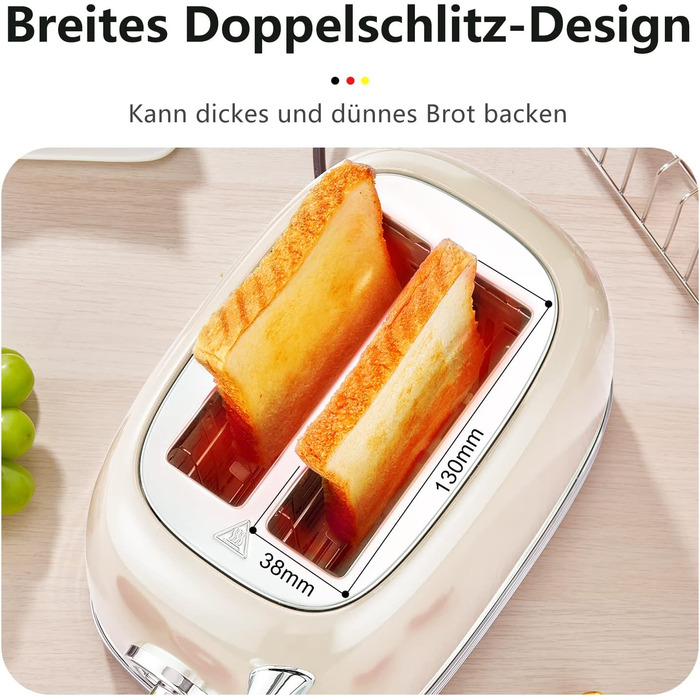 Електричний чайник та тостер Retro, зелений (кремово-білий), нержавіюча сталь, 2200 Вт, 1.8 л, BPA-free