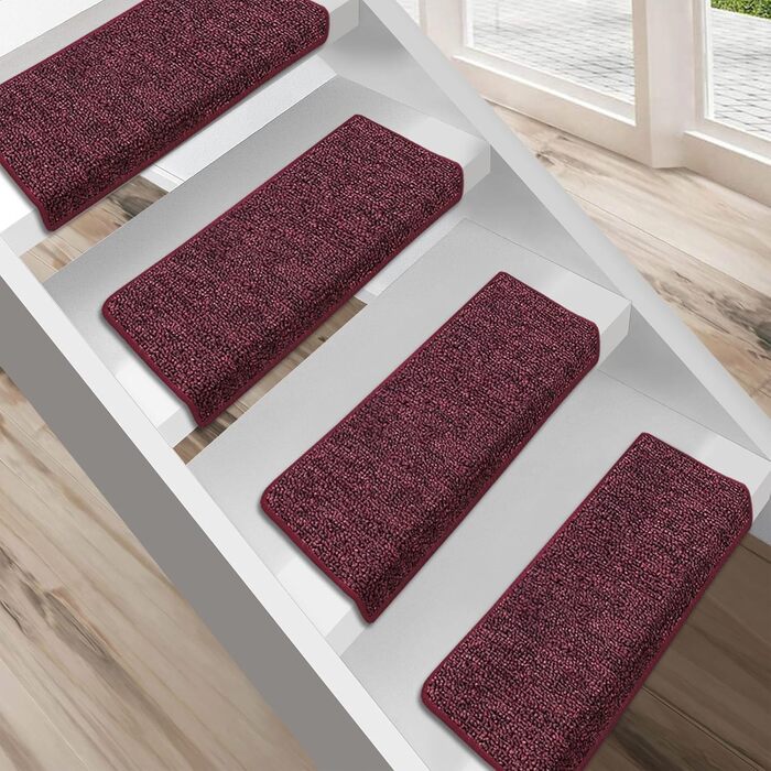 Килимок для сходів Floordirekt 15 шт., 65x23 см, напівкруглий/прямокутний, бордовий (самоклеючий)