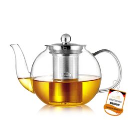 Скляна чайниця CNGLASS 600мл/20.3oz з ситом, стійка до плити, для листового та квіткового чаю