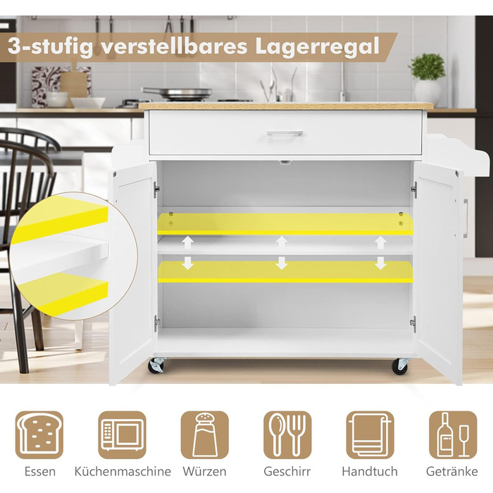 Кухонний візок Giantex на колесах з робочою поверхнею, білий, 116 x 40 x 85 см