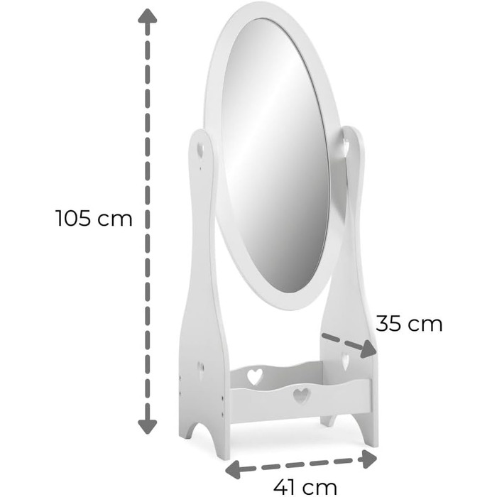 Standing Mirror for Children aged 3-7, Wooden Children's Mirror for Girls' Room, Mirror for Children's Room, Children's Mirror with Storage, Girls' Freestanding Standing Mirror White, Christmas Gifts
