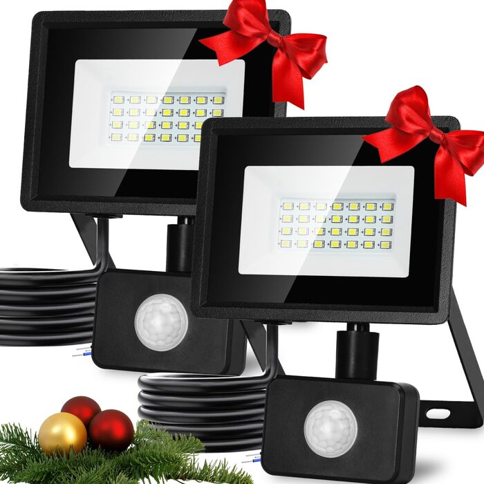 Aigostar 20W LED Floodlight with Motion Sensor Outdoor, 1650LM 6500K Cool White Outdoor Floodlight, IP65 Waterproof Spotlight, Outdoor Light for Garden, Courtyards, Garage, Hotel, 2PC
