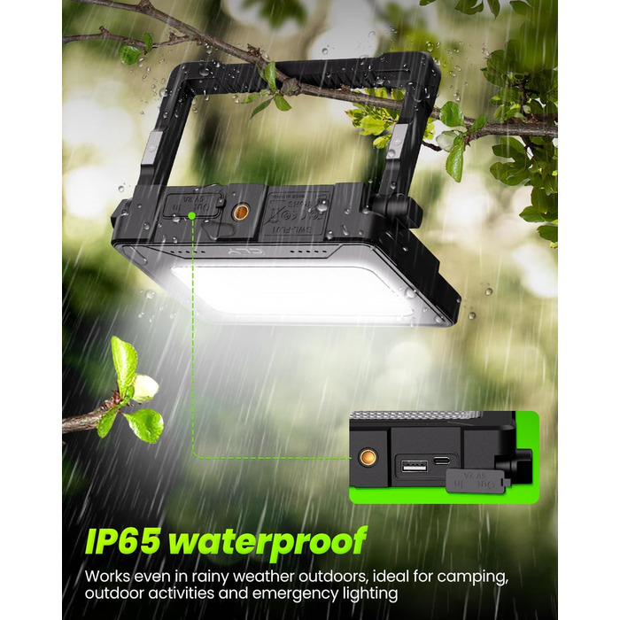 80W LED Construction Floodlight Battery Solar Work Light Portable, 4 Light Modes 12000mAh Battery Work Light USB Rechargeable 5 Brightness Levels Camping Lamp Portable Outdoor for Emergencies Construction Site Camping Garage