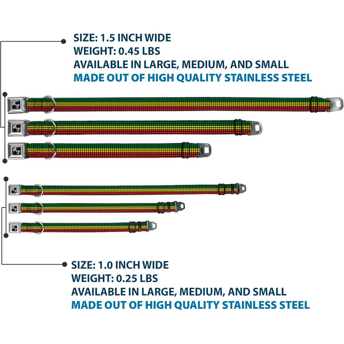 Нашийник для собак Buckle-Down Seatbelt Buckle - Houndstooth Black/Rasta, 1' шириною, розмір L (15-26 дюймів)