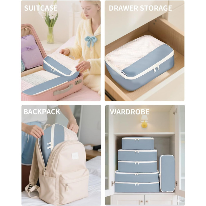 Набір органайзерів для валізи Narwey 7 шт., Packing Cubes для подорожей, рюкзаків, валіз (смугастий, Y-граублау)