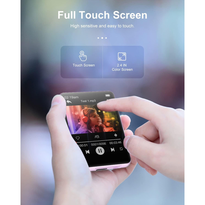 MP3 плеєр 64GB Bluetooth 5.3 HiFi, з радіо FM, диктофоном, металевим корпусом та сенсорним екраном 2.4