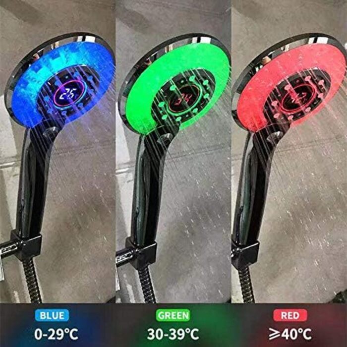 LED Shower Head, Rain Shower with 3 Color Changing Lights, Temperature Control, Handheld Shower with Digital Temperature Display, Large, Water-Saving, Pressure-Boosting Shower Head, Chrome
