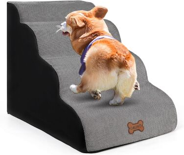 Сходинки для собак Caliyo, 4 сходинки, сірі. Сходи для собак та котів, 40 см, з миючим чохлом та неслизьким дном. Підходять для ліжка, дивану та авто (60×40×40 см)