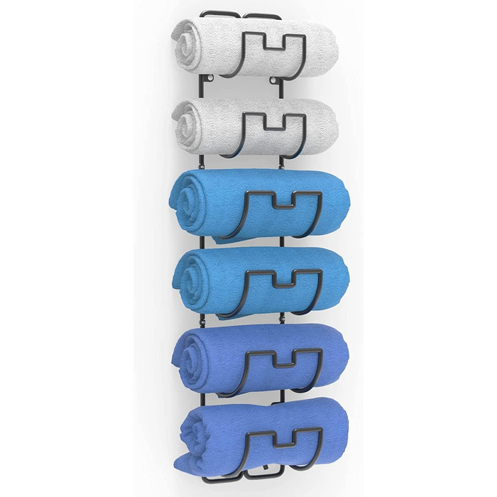 Настінна тримач для рушників з 6 секціями, чорний | Для ванної кімнати