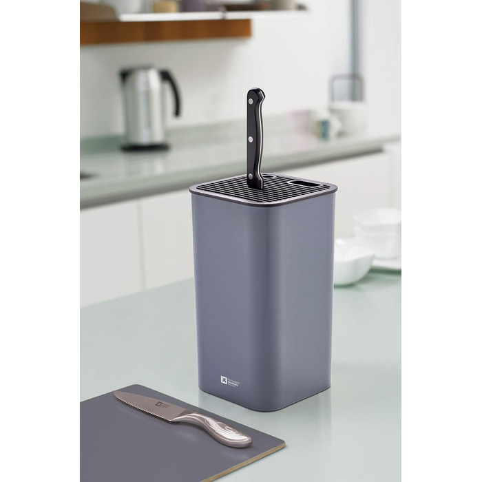 RICHARDSON SHEFFIELD Knife Block Grey, Universal Block for Knives, With Flexible Grid, Space for Scissors and Sharpener, Non-Slip