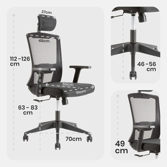 Офісний крісло Arebos ергономічне, з регульованою підголівником, підлокітниками, підтримкою попереку, функцією гойдання, поворотне крісло з сітчастою спинкою, для здоров'я спини, до 136 кг