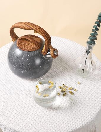 Чайник BELANKO з нержавіючої сталі 2.7л з дерев'яною ручкою, свисток, для плити, індукції, дизайн 