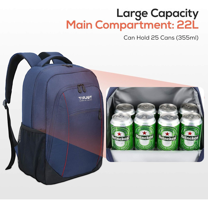 Рюкзак-холодильник TOURIT 22L, водонепроникний, ізольований, для пікніків, барбекю, кемпінгу, подорожей, покупок (Блакитний)