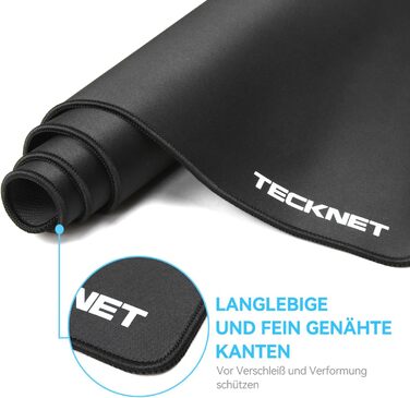 TECKNET XXL килимок для миші Speed Gaming, 900x400 мм, чорний, для геймерів, вологостійкий, з покращеною поверхнею для точності та швидкості, з неслизькою гумовою основою