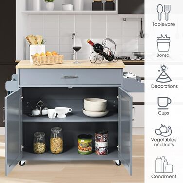 Кухонний візок Giantex на колесах з робочою поверхнею, 116 x 40 x 85 см (білий/сірий)