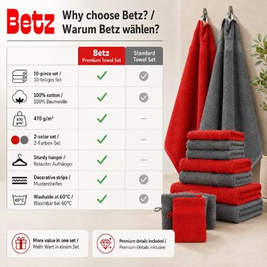 Набір махрових рушників Betz Premium 10 предметів (червоний та антрацит): 2 банні, 4 гігієнічні, 2 гостьові, 2 для рук, 2 рукавички