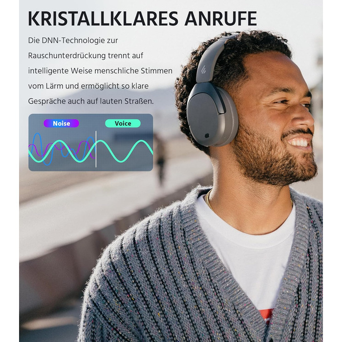 Edifier W830NB Бездротові навушники Over-Ear з ANC -45dB, 94год. акумулятор, LDAC Hi-Res звук, Spatial Audio, швидка зарядка, Bluetooth V5.4 (Сірий)