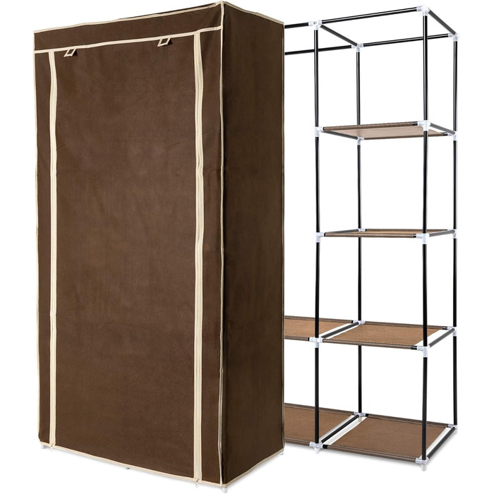 Navaris Fabric Wardrobe with Clothes Rail - Folding Wardrobe 88x170x45cm with Rail - Large, Stable Closet - Foldable Fabric Wardrobe made of Nonwoven Fabric in Light (Brown)
