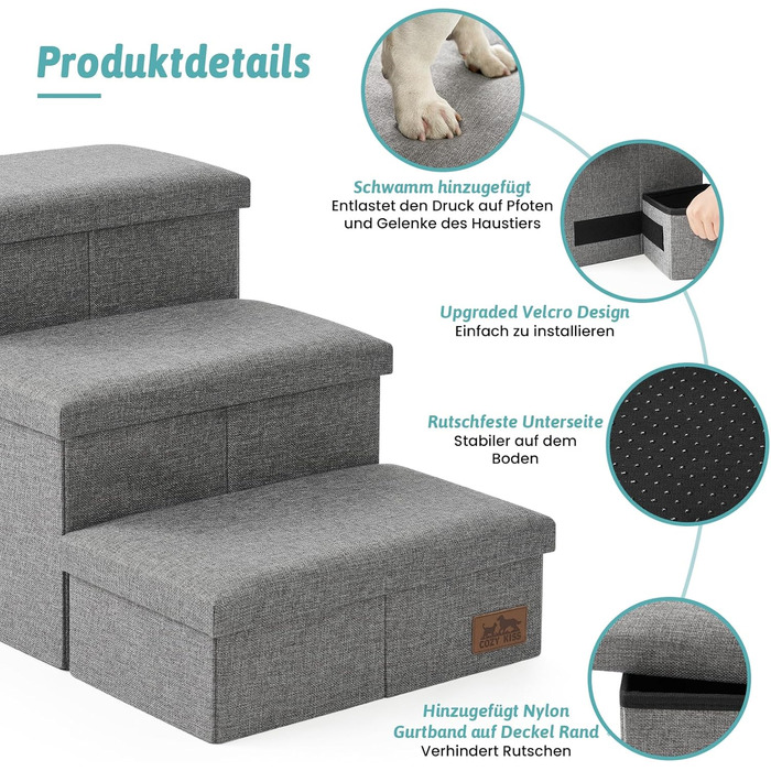 Сходинка для собак маленьких порід з місцем для зберігання, широка, складана, з неслизьким покриттям, вологостійка (сірий, 43x97x56 см, 4), сірий 4 43x97x56 см