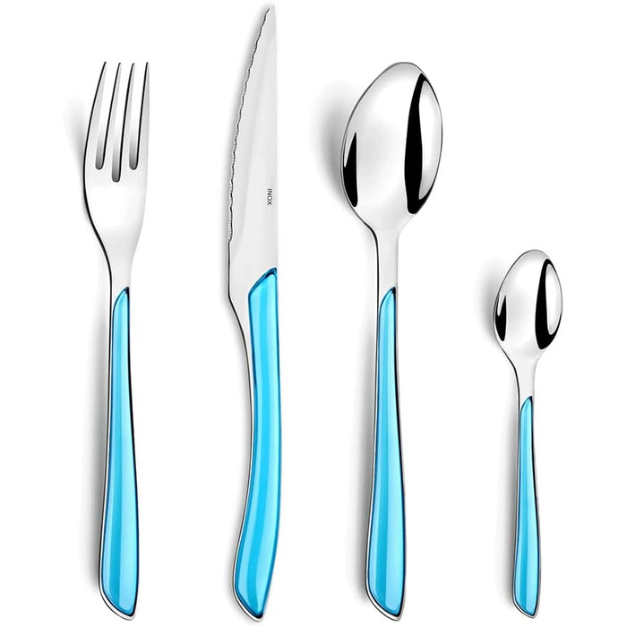 Amefa ECLAT Cutlery Set Turquoise Dining Cutlery 24-Piece for 6 People Stainless Steel Rust-Proof High-Quality Plastic Handle Shells Dishwasher-Safe Cutlery Set 6 People Camping Cutlery